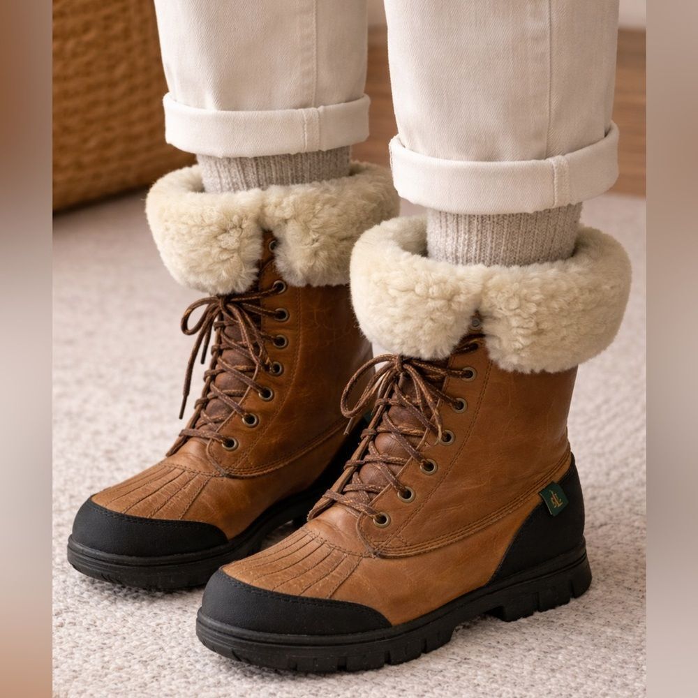 Polo by Ralph Lauren Tan and Black Vintage Shearling Size 7